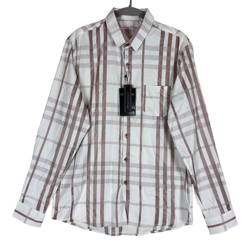 Caviar Dremes Shirt Mens Large White Plaid Woven Long Sleeve Button Up Casual